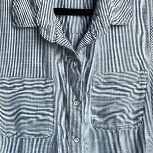 Athleta 100% Cotton blue striped button down shirt